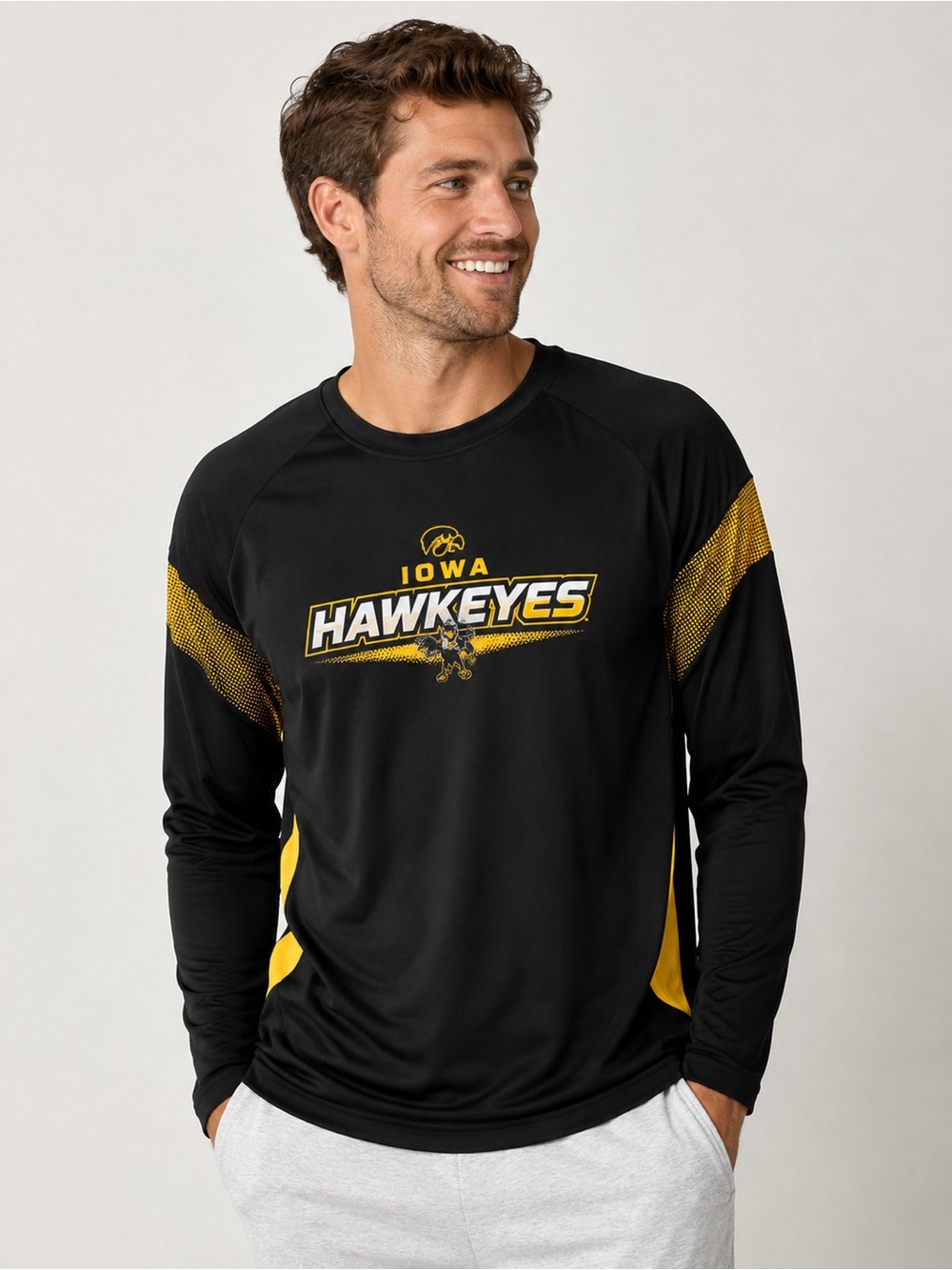 Iowa Hawkeyes Men's Black & Gold Long-Sleeve Performance Shirt